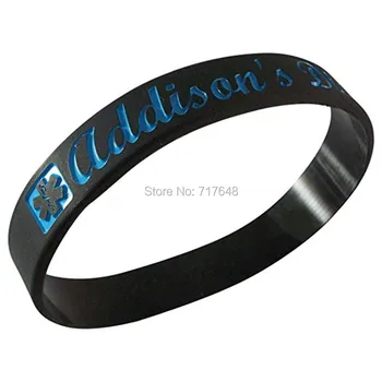 

100pcs Medical Alert Addison's Disease wristband silicone bracelets free shipping by epacket A