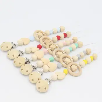 

Anti Drop Solid Wood Hook Line Baby Pacifier Clip Handmade Wooden Beads Wool Ball To Appease Molar Nipple Chain For Gifts O3