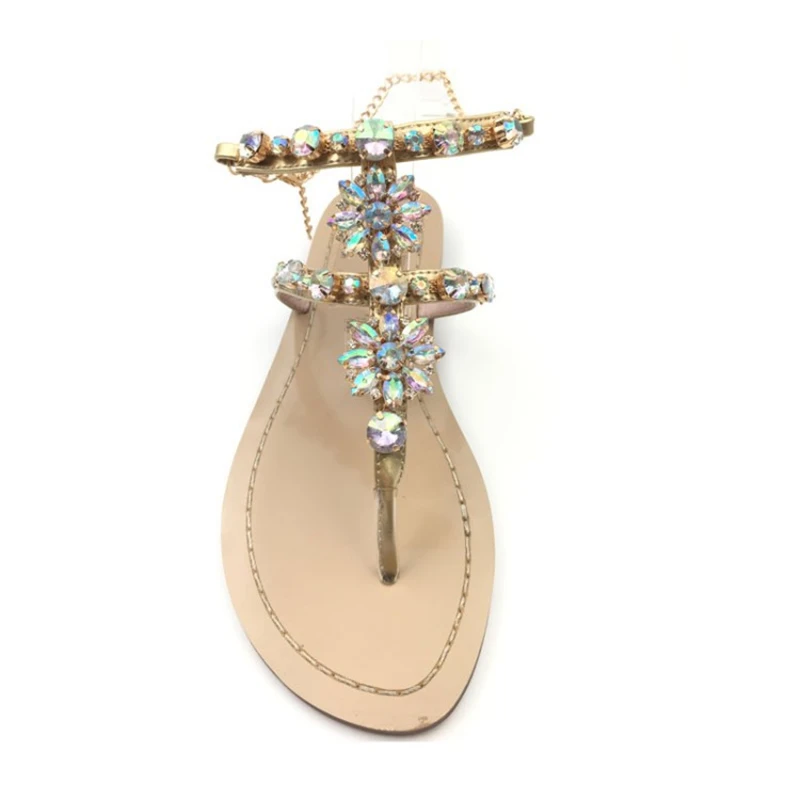 

NIS Clip Toe Rhinestone Women Flat Sandals Summer Flip Flops Chain Strap Crystal Thong Gladiator Beach Sandals Shoes Woman New