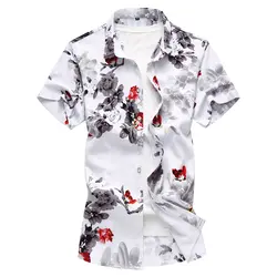 7XL Высокое качество короткий рукав цветок рубашка для мужчин новые летние хлопчатобумажная футболка человек