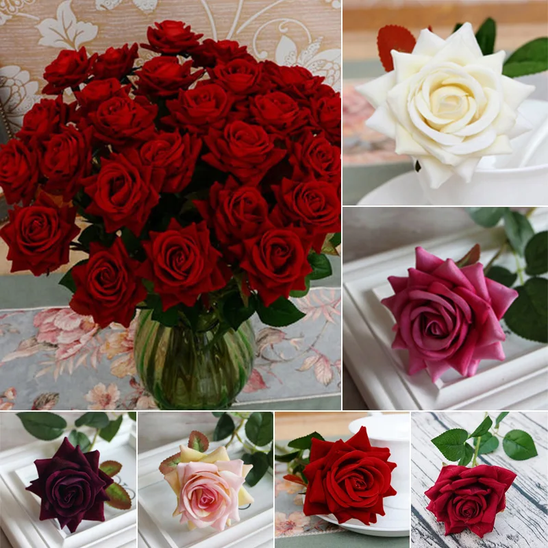 

1 Head *Artificial Rose Flower Fleece Artificial Fake Rose Flower Silk Flowers Leaf Home Wedding Decor Bouquet Pink/Red/Wine/