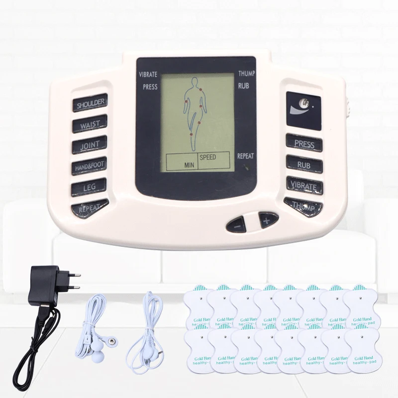 

Russian button &English button 16pads Electric Massager Stimulator Full Body Relax Muscle Therapy Massager Pulse tens Acupunctur