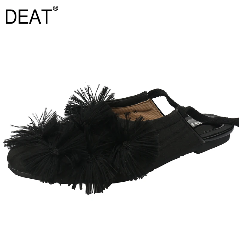 

[DEAT] 2019 New Spring Summer Round Toe Shallow Pu Leather Bandage Fringe Casual Simple Flat Sandals Women Fashion Tide 10A571