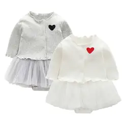 Хлопковое платье-свитер принцессы для девочек, одежда для новорожденных девочек, комплект из 2 предметов, осенний кардиган с длинными