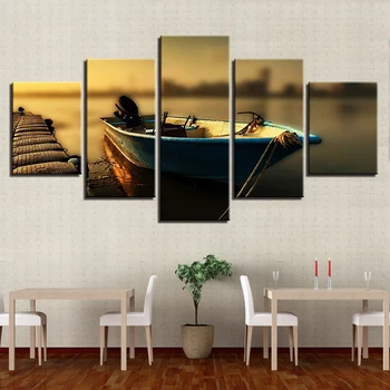 

Modern Canvas Painting HD Prints Home Decor 5 Pieces Boat Wall Art Sunrise Landscape Modular Living Room Pictures Artwork Poster
