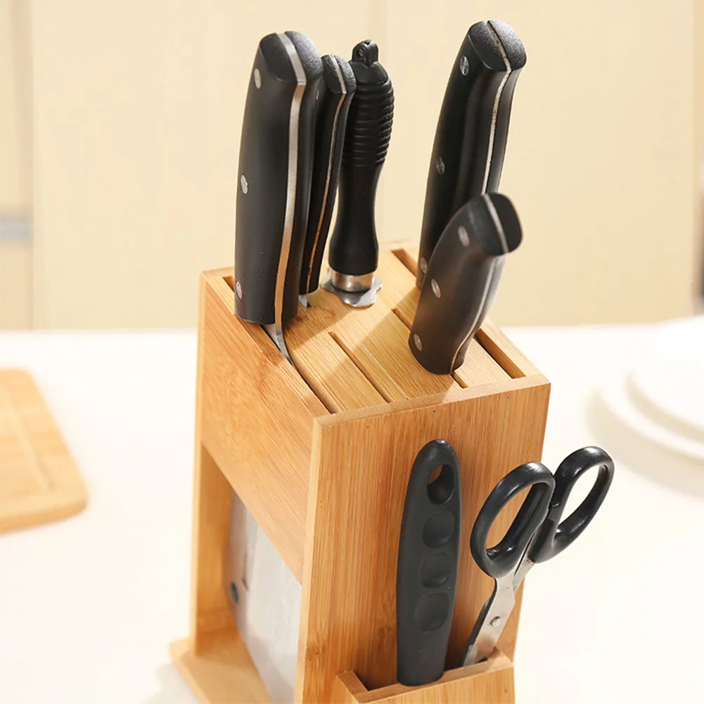 

Wood Kitchen Knife Holder Multifunctional Storage Rack Tool Holder Bamboo Knife Block Stand Kitchen Accessories