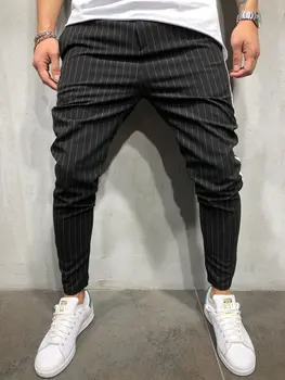 

Pants 2019 Brand New Mens Skinny Slim Fit Bottom Stripe Casual High Pants With Pockets Workout Hip Hop Track Trousers