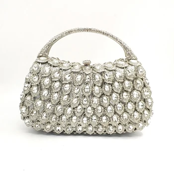 

Luxury women evening party bridal wedding diamonds tote peacock feather rhinestone accessories elegant crystal bag purses