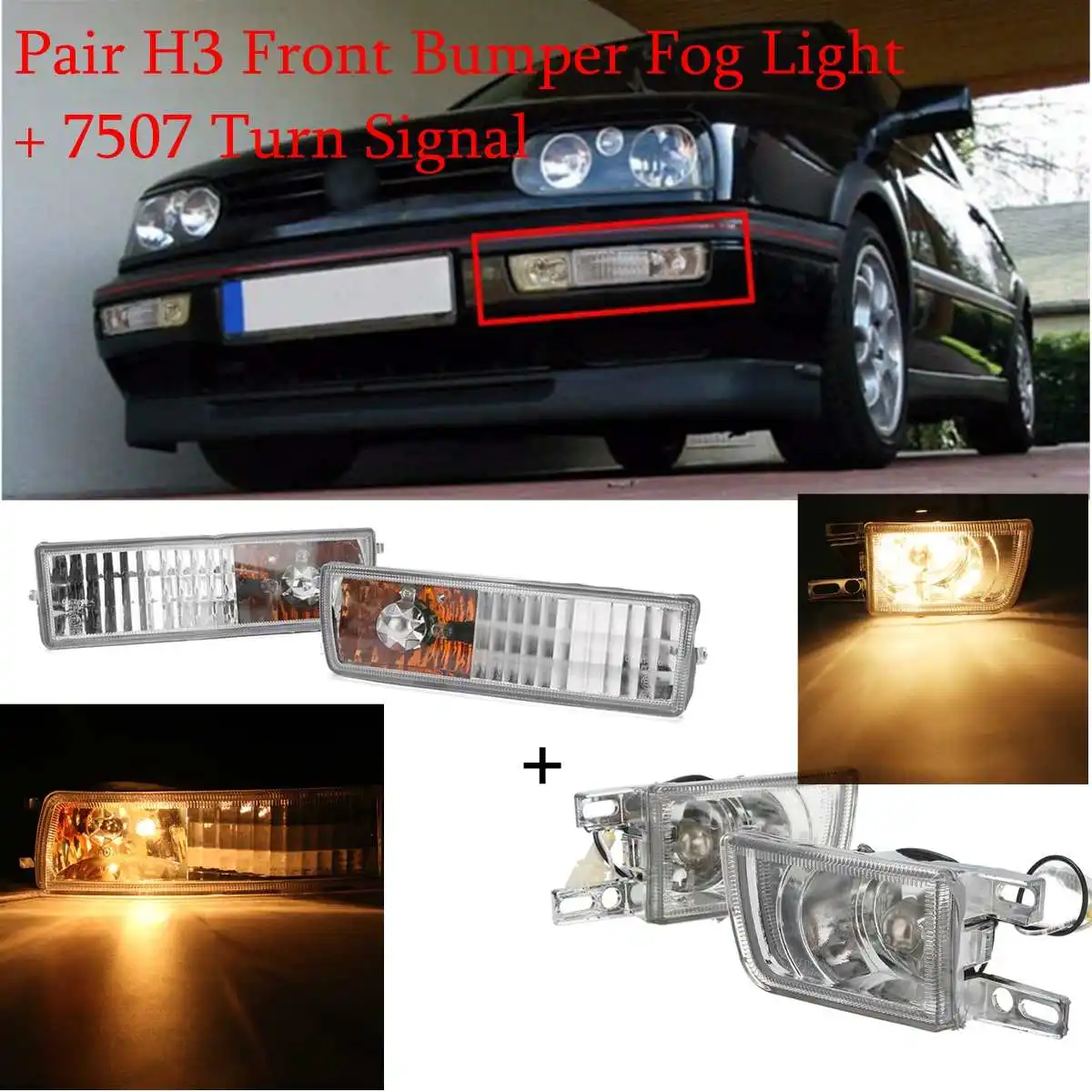 

12V 21W For Volkswagen for VW Jetta Golf MK3 1993-1998 Car Styling H3 Fog 7507 Signal light Car Lens Fog Light Turn Signal Light