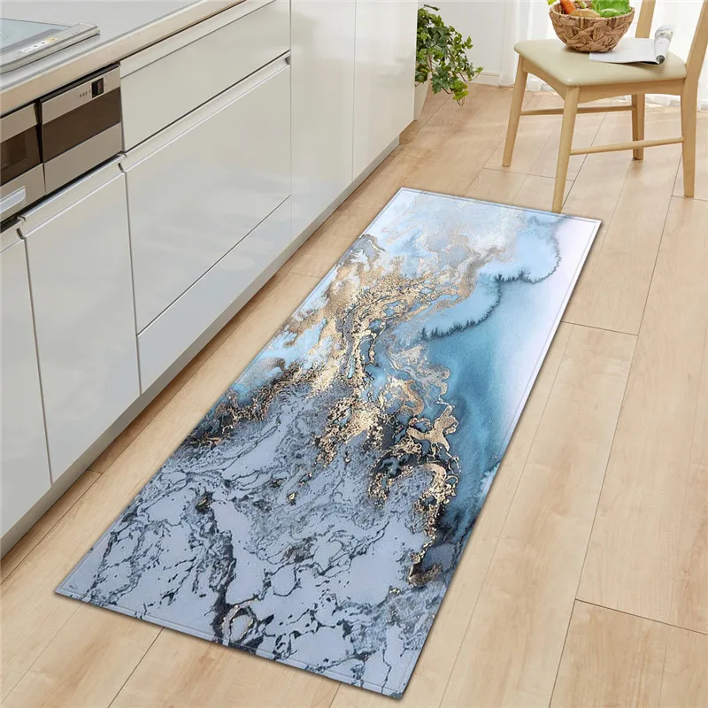 Black White Marble Printed Doormat Long Kitchen Rugs Door Mats