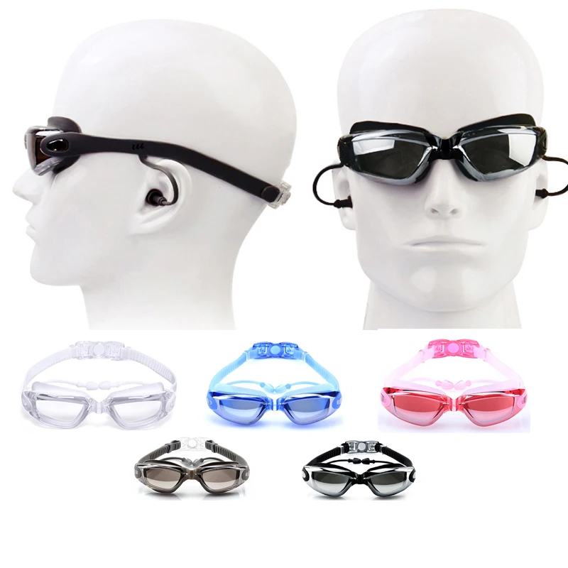 Взрослые силиконовые очки для плавания водонепроницаемые очки Анти-туман 100% УФ рецепт Регулируемые очки с ушкой для бассейнов плавание ming