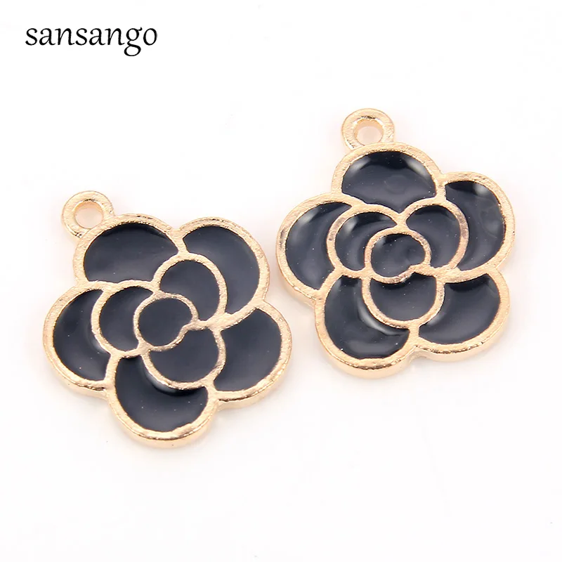 

10PCS Fashion Gold-Color Enamel Oil Drop Rose Flower Floating Charm Alloy Pendant Fit Bracelet DIY Jewelry Accessories For Women