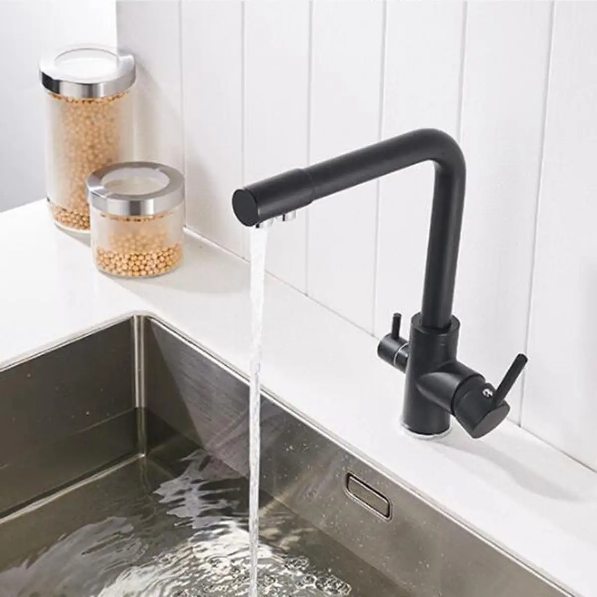 

Filter Kitchen Faucets mixer tap Deck Mounted 360 Rotation Water Purification Double handles Sink Basin Faucet Hot/cold water