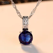 Классическое Серебряное ожерелье и кулоны ювелирные изделия для женщин Свадебная цепочка на подарок роскошный темно-синий большой CZ Кристалл камень аксессуары