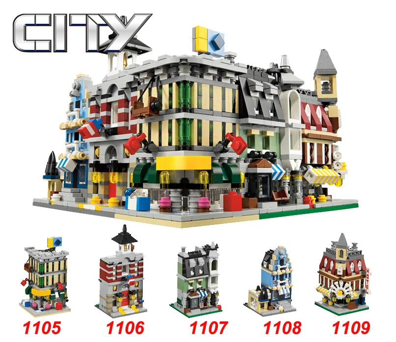 

1356PCS Fit Legoness Mini Modulars 10230 Set Mini Cafe Corner Green Grocer Fire Brigade Emporium Building Block toys For Kids