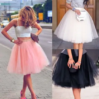 

2019 Women Adult Layers Tulle Skirt Solid Color Princess Girls Ballet Tutu Dance Skirt
