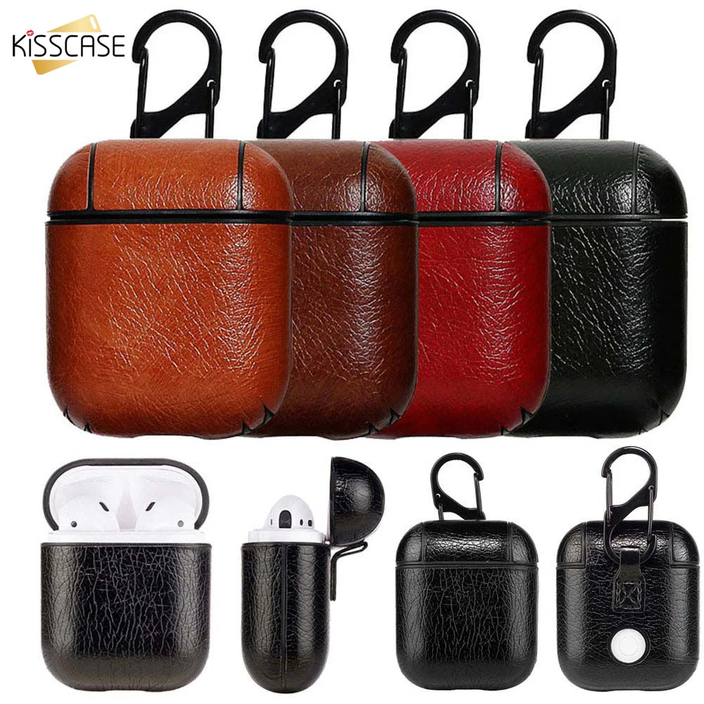 KISSCASE Bluetooth беспроводной Чехол для наушников Apple Airpods кожаный ремешок с кнопками