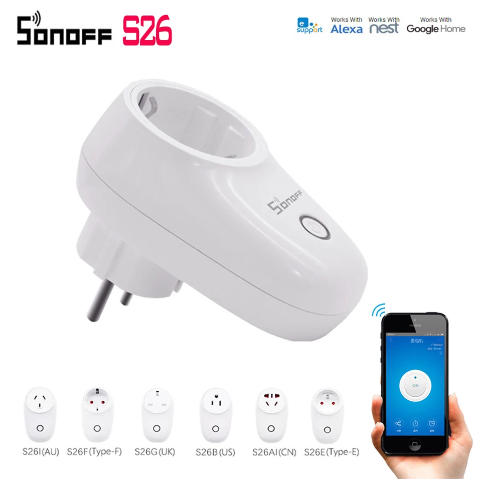 Беспроводная умная розетка Sonoff S26 CN/AU/EU/UK/US базовая Wi Fi домашняя работает с Alexa