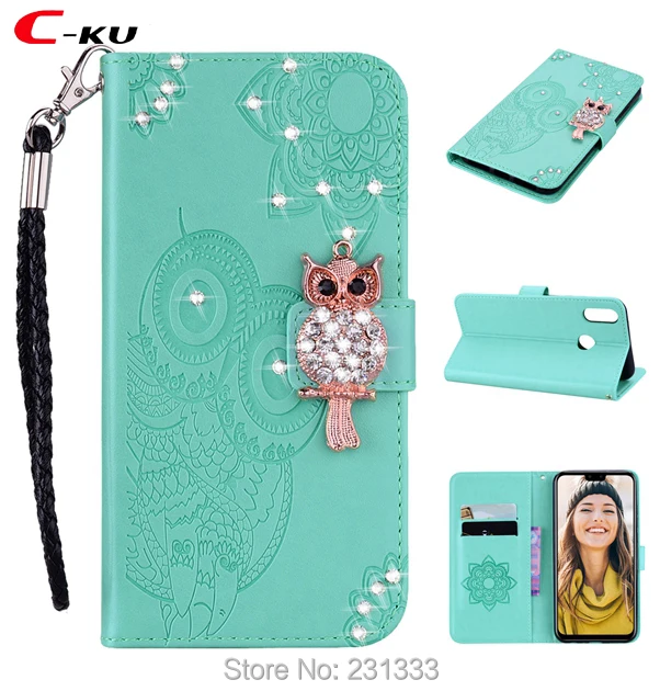 Кожаный чехол кошелек C ku с бриллиантами и совами для Huawei Y9 2019 Mate 20 Lite Samsung Galaxy A7 2018