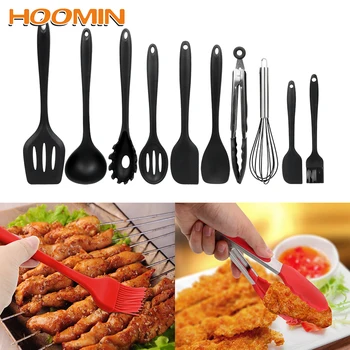 

HOOMIN 10Pcs/Set Pasta Tool Food Grade Silicone Egg Beater Spoon Spatula Colander Oil Brush Tongs Cooking Tool Sets