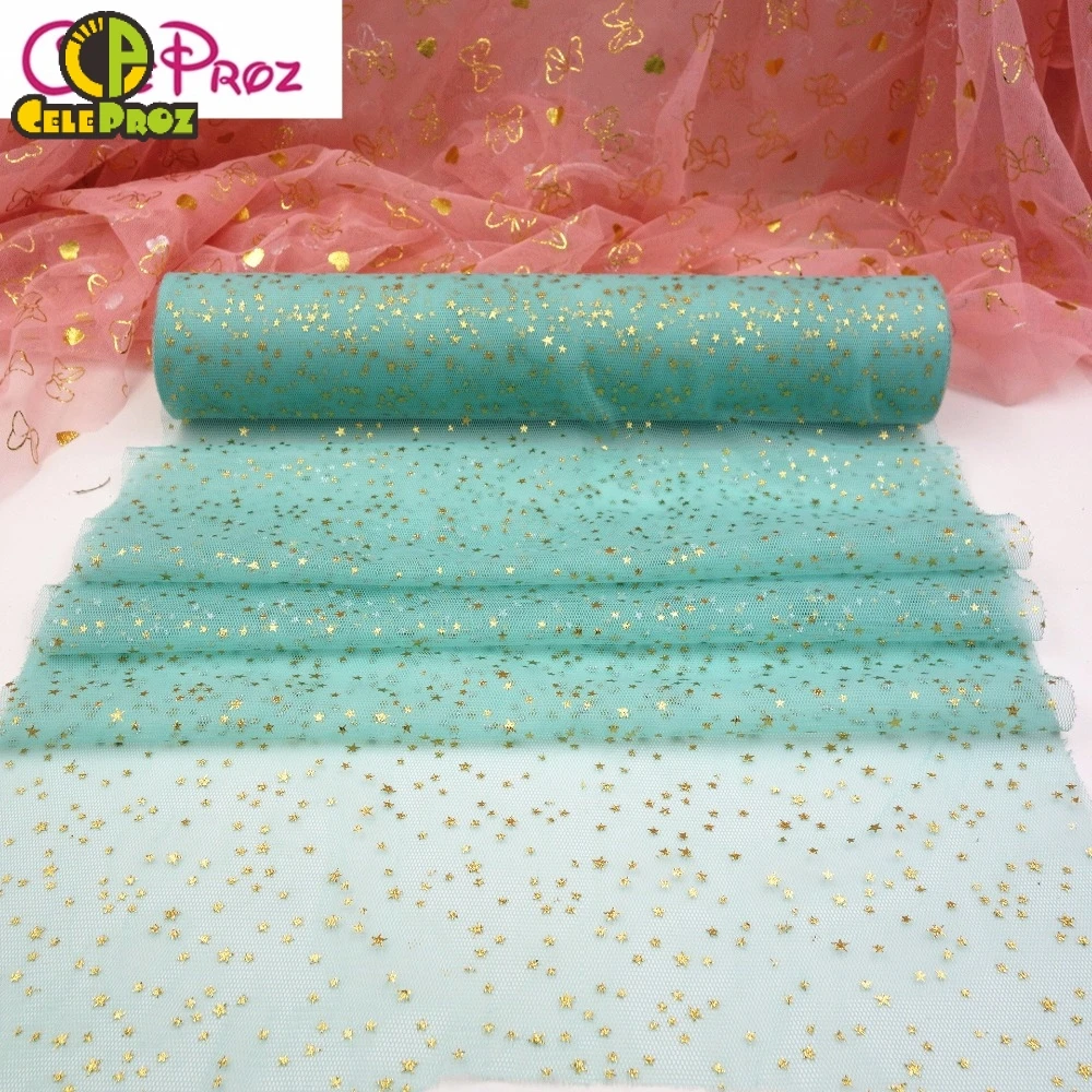 

30cm 10Yards Golden Star Tulle Mesh Table Runner Backdrop Wedding Birthday Party Table Centereprise Decoration Table Runner