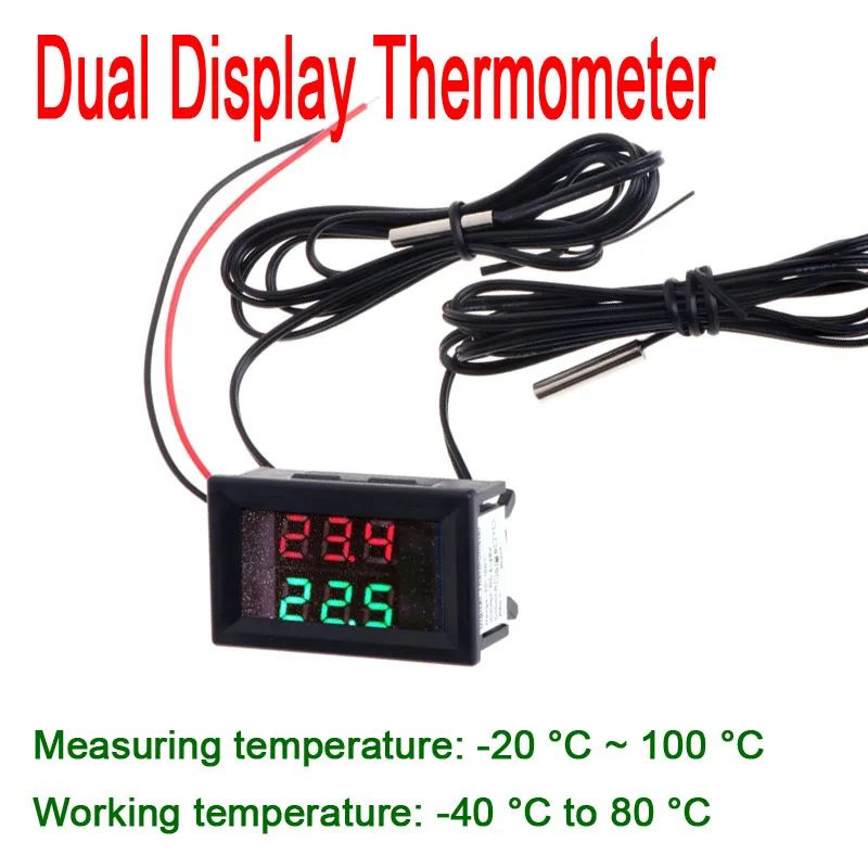 DC12V 24V Цифровой измеритель 20 ~ + 100 градусов термометр Цельсий двойной дисплей