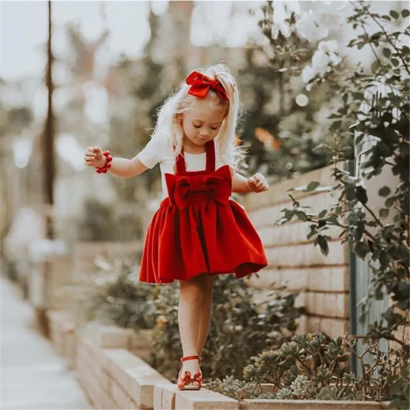 1 6Y Children Xmas Baby Girls Red Suspender Dresses fashion Princess