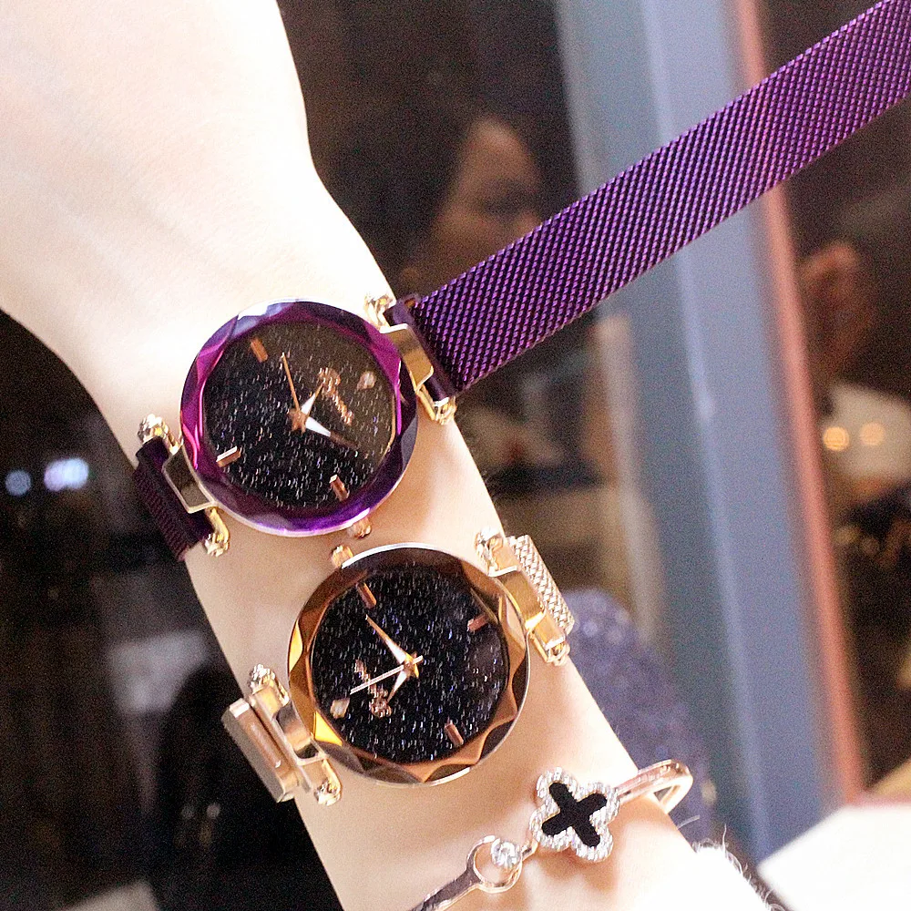 

Luxury Crystal Star Sky Women's Watch Steel Belt Water Star Sky Dail Bracelet Watch Polygon Gift Clock