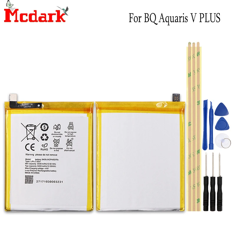 

For BQ Aquaris V PLUS Battery Replacement High Quality Large Capacity 3400mAh Back Up Bateria For BQ Aquaris V PLUS with Tools