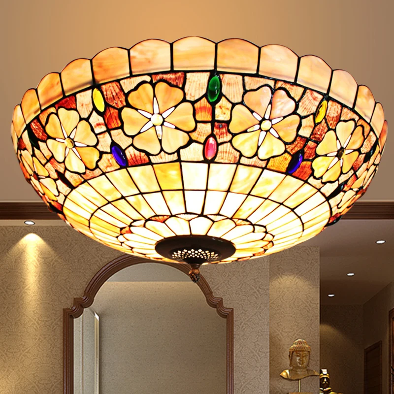 

Led Turkish Bohemia Natural Shell Ceiling Lights Tiffany Mediterranean Style Lustres Kitchen Living Room Bar Ceiling Lamp