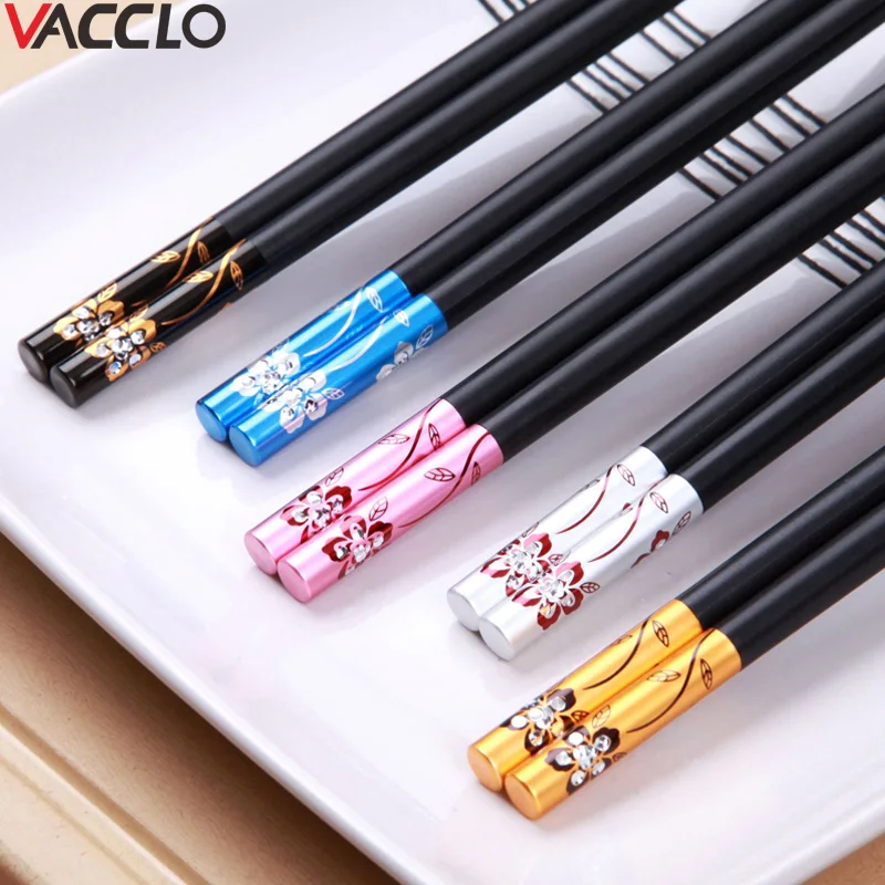 

Vacclo 1pair Fashion Alloy Chopsticks Chinese Chopsticks Reusable Tableware Dinning Eating Chopstick for Gift Sushi Food Sticks