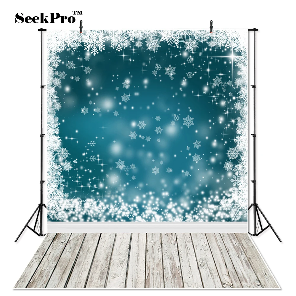 Thin Vinyl Snow Flake Lake Blue Christmas Photography Background Holiday Scene Newborn Children Photo Studio Wood Backdrop | Электроника