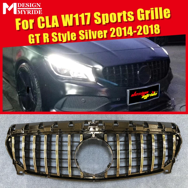 

W117 GTS Style Grille ABS Silver Mesh Without emblem Fits For W117 Sports CLA180 CLA200 CLA250 Front Bumper Grilles 2014-2018