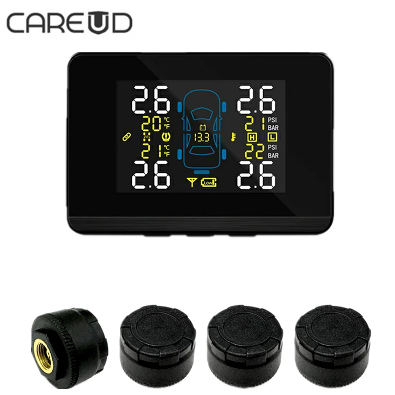 

CAREUD U906C Car TPMS Wireless Car Tire Pressure Monitoring System Temperature Battery Voltage Monitor With 4 External Sensors