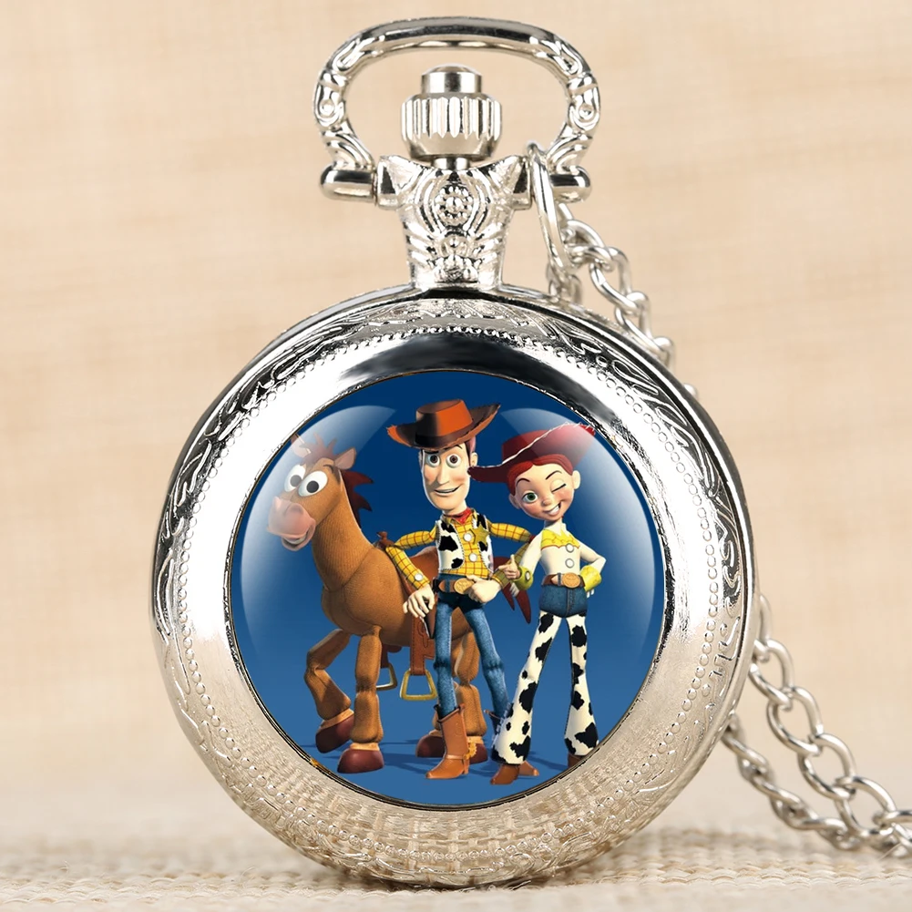

Movie Theme Pocket Watch Cartoon Pattern Toystory Quartz Pocket Watches Pendant Clock With Necklace Chain Best Gifts for Kids
