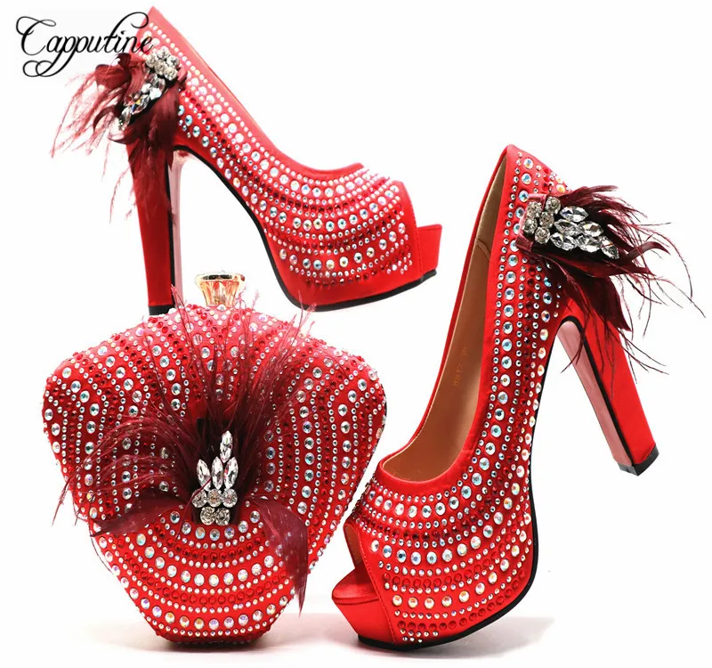 

2019 New Arrival Italian Elegant Ladies High Heels Shoes And Bag Set Fashion Woman Rhinestone Party Shoes And Bag Set G63