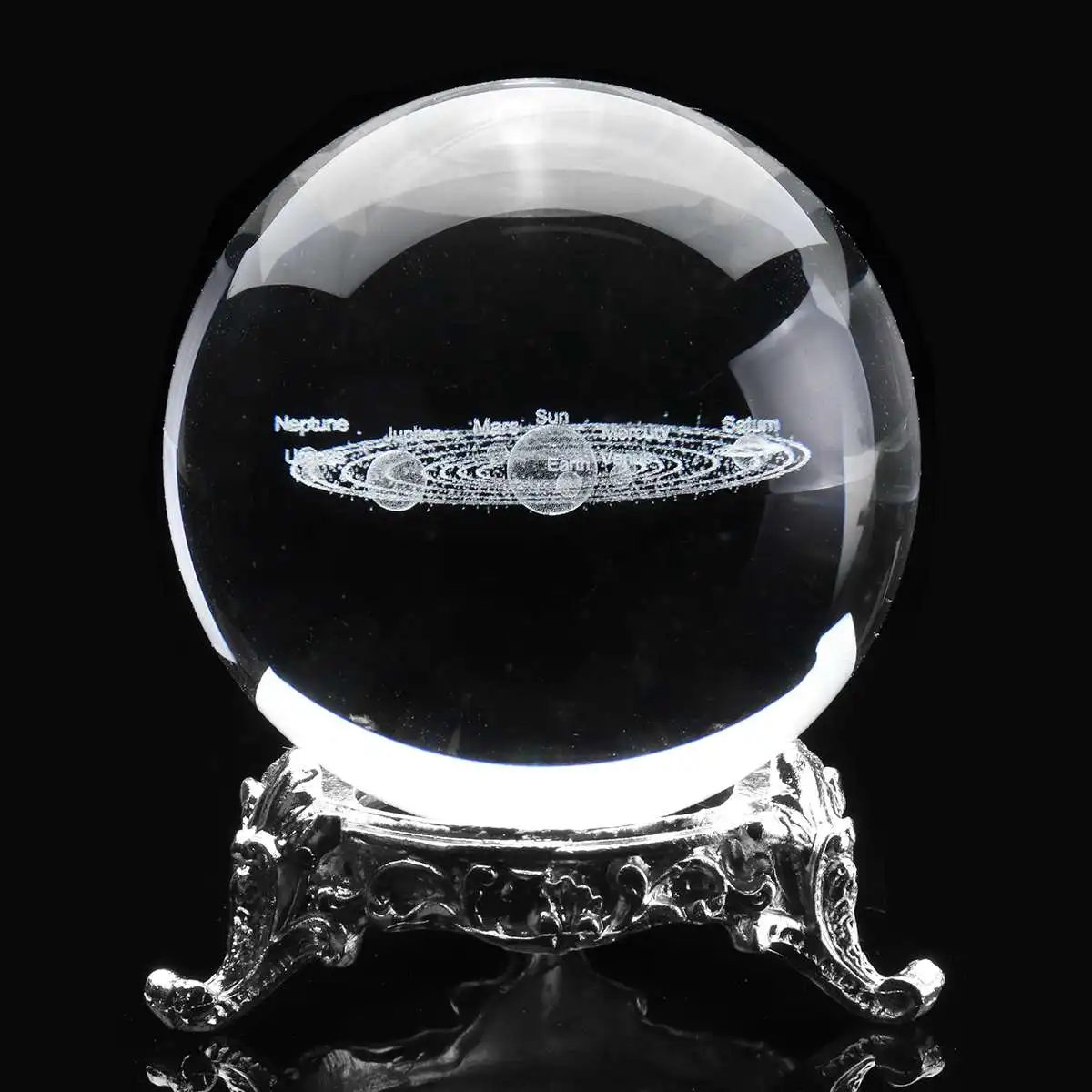60 мм 3D прозрачное стекло гравировки солнечной системы хрустальный шар с светодиодный/металлический базовый подарок украшения