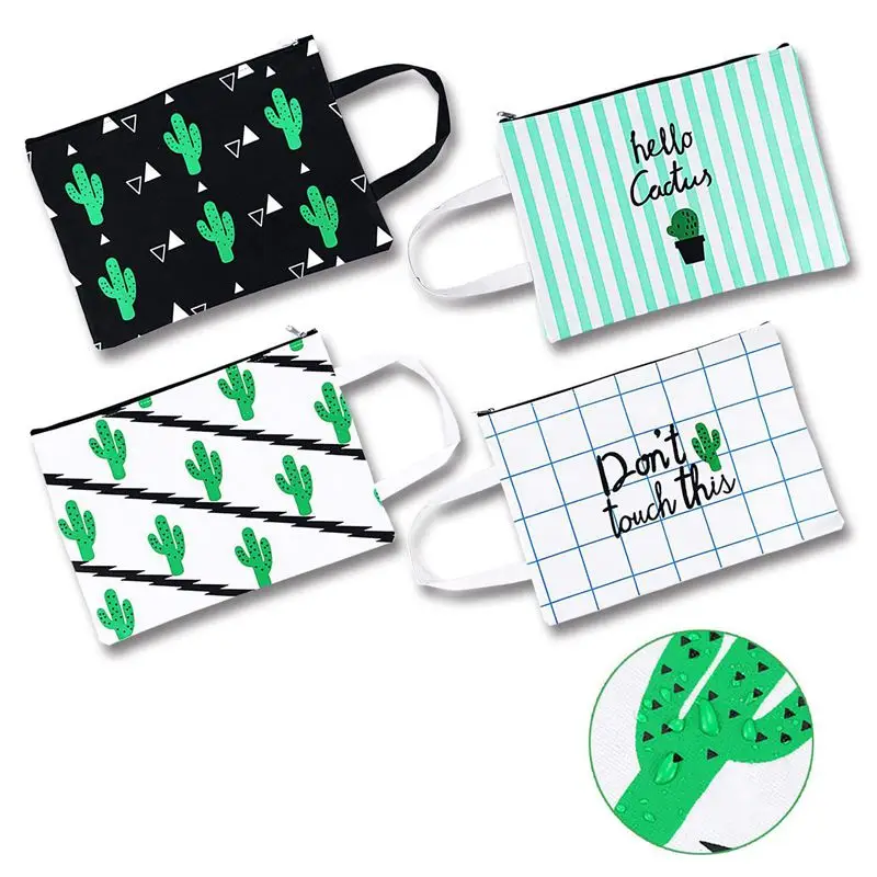 

FGGS-4 Packs Cute Cactus Oxford Zipper File Bags - Document Splash-Poof Bag for Travel, School and Office Supplies Accessories
