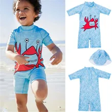 Детский купальник для новорожденных мальчиков, детские купальники с раком, сдельная пляжная одежда для дайвинга+ шапка, комплект одежды для мальчиков