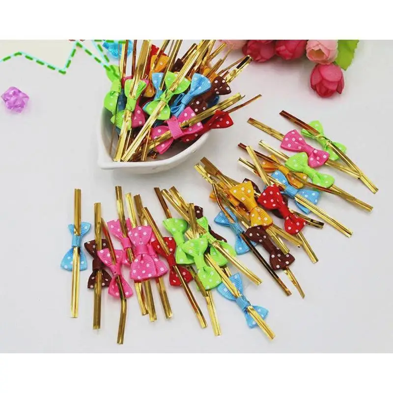 

8cm Bowknot Wire Metallic Twist Ties Candy Bag Baking Packaging Ligation Lollipop Dessert Sealing Twist Tie DIY A30