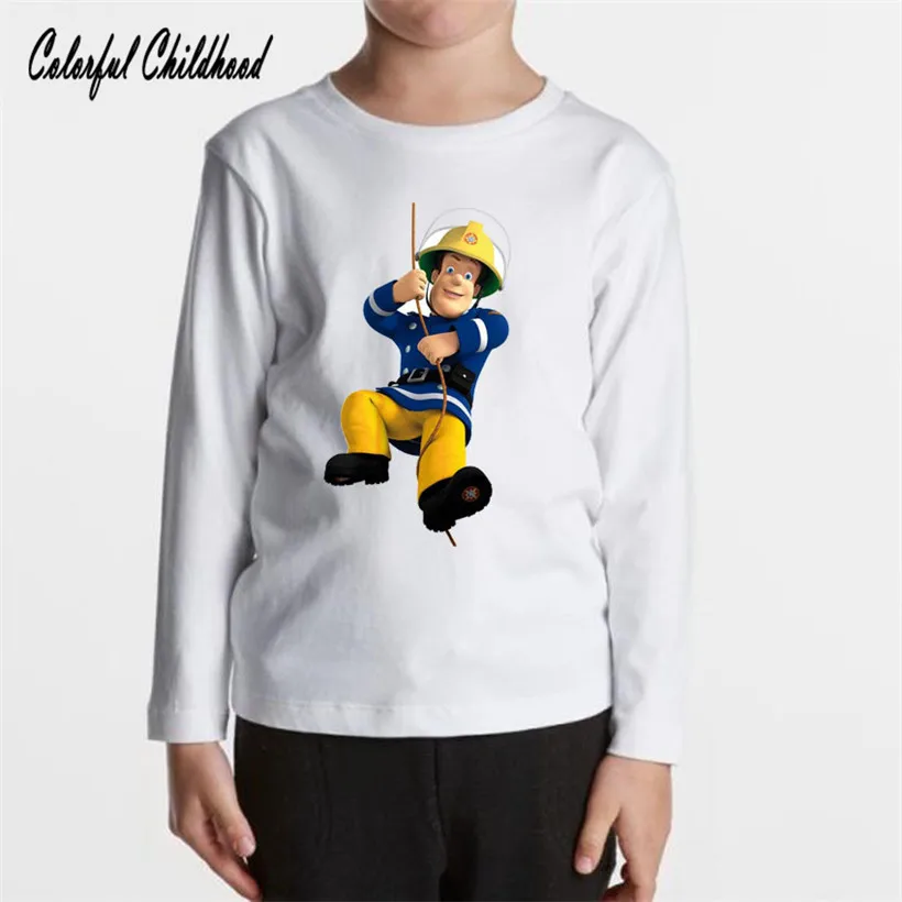 

Kids boys Fireman Sam long sleeve cotton T-shirt cartoon design Modal O-ncek cool boy clothing unisex streetwear clothing 3-8Y