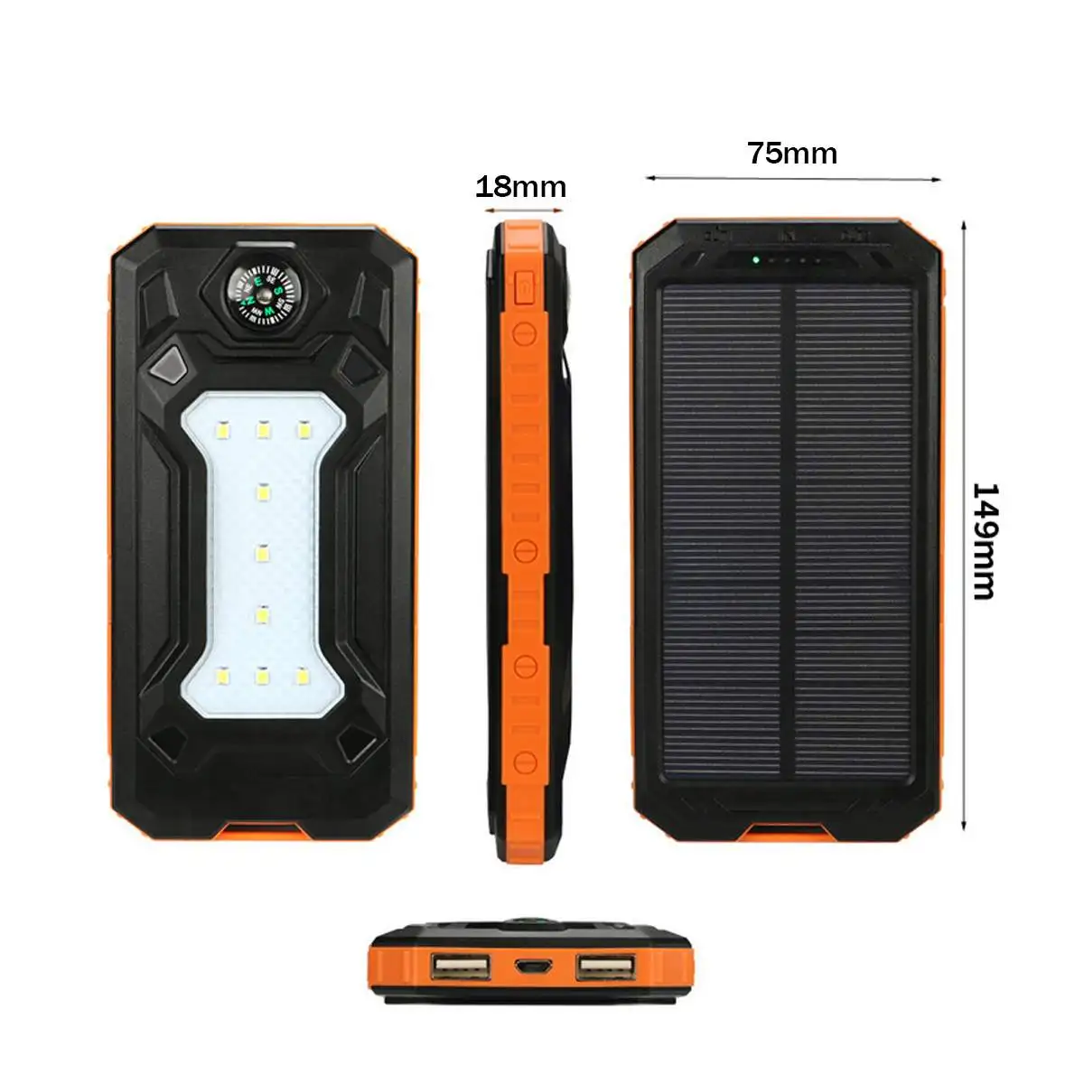 12000mAh Solar Power Bank Portable External Battery Solar Powerbank Charger 2 USB Ports LED lights SOS mode compass for Phone 12000mAh Solar Power Bank Portable External Battery Solar Powerbank Charger 2 USB Ports LED lights SOS mode compass for Phone