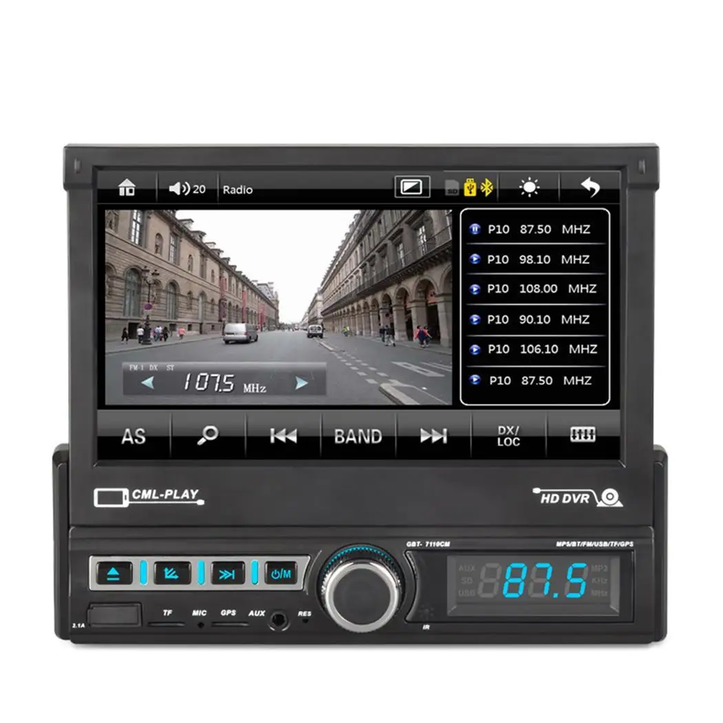 

7'' GPS Single Din Car Radio Telescopic FM Bluetooth Car Stereo MP5 Player Navigation Auto Multimedia Player with Camera TF USB