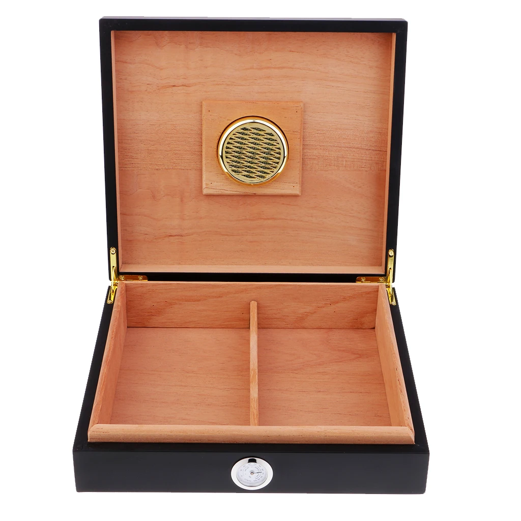 Portable Spanish Cedar Cigar Humidor W/ Humidifier Hygrometer Cigar Box With Moisture Meter Moisturizing Device Case -black