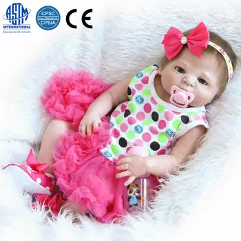 

23 Inch Beautiful Full Simulation Silicone Baby Girl Reborn Baby Doll In Dress Overseas Warehouse Free Shipping
