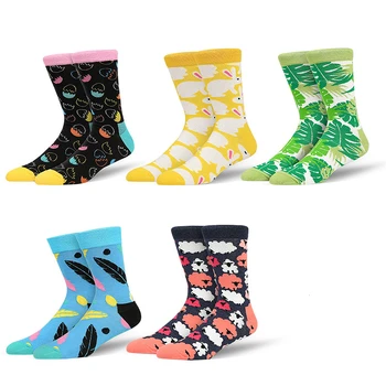 

PEONFLY Cute Rabbit Sheep Egg Printing Men Socks Colorful Cartoon Leaves Happy Socks Ventilation High Quality Cotton Sokken