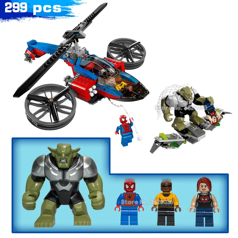 With Legoinglys Super Hero Spiderman Equipment Helicopter Building Blocks Weapons Spidermans Figures Giving gifts to children With Legoinglys Super Hero Spiderman Equipment Helicopter Building Blocks Weapons Spidermans Figures Giving gifts to children