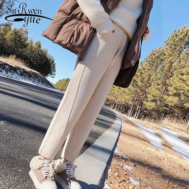 

fashion 2019 winter high waist women's Harem Pants woolen women plus size casual solid warm female long women Trousers 1787 50