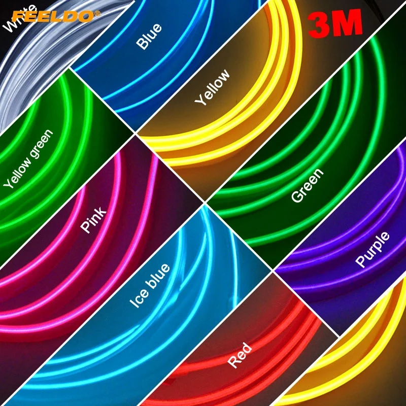 

FEELDO 10Set 12V USB Power Inverter 3M 9-color Car Flexible Moulding EL Neon Glow Lighting Rope Strip With Fin #FD5770