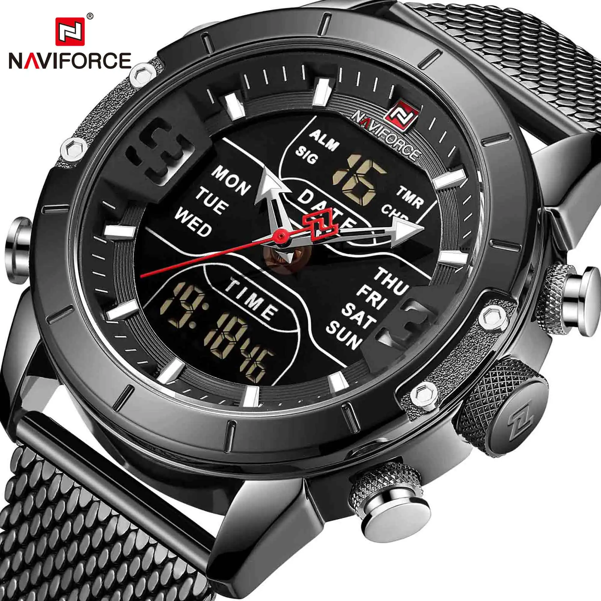 Mens watch top brand luxury NAVIFORCE 9153 stopwatch LED sport military  waterproof steelstrap wristwatch relogio masculino clock - AliExpress